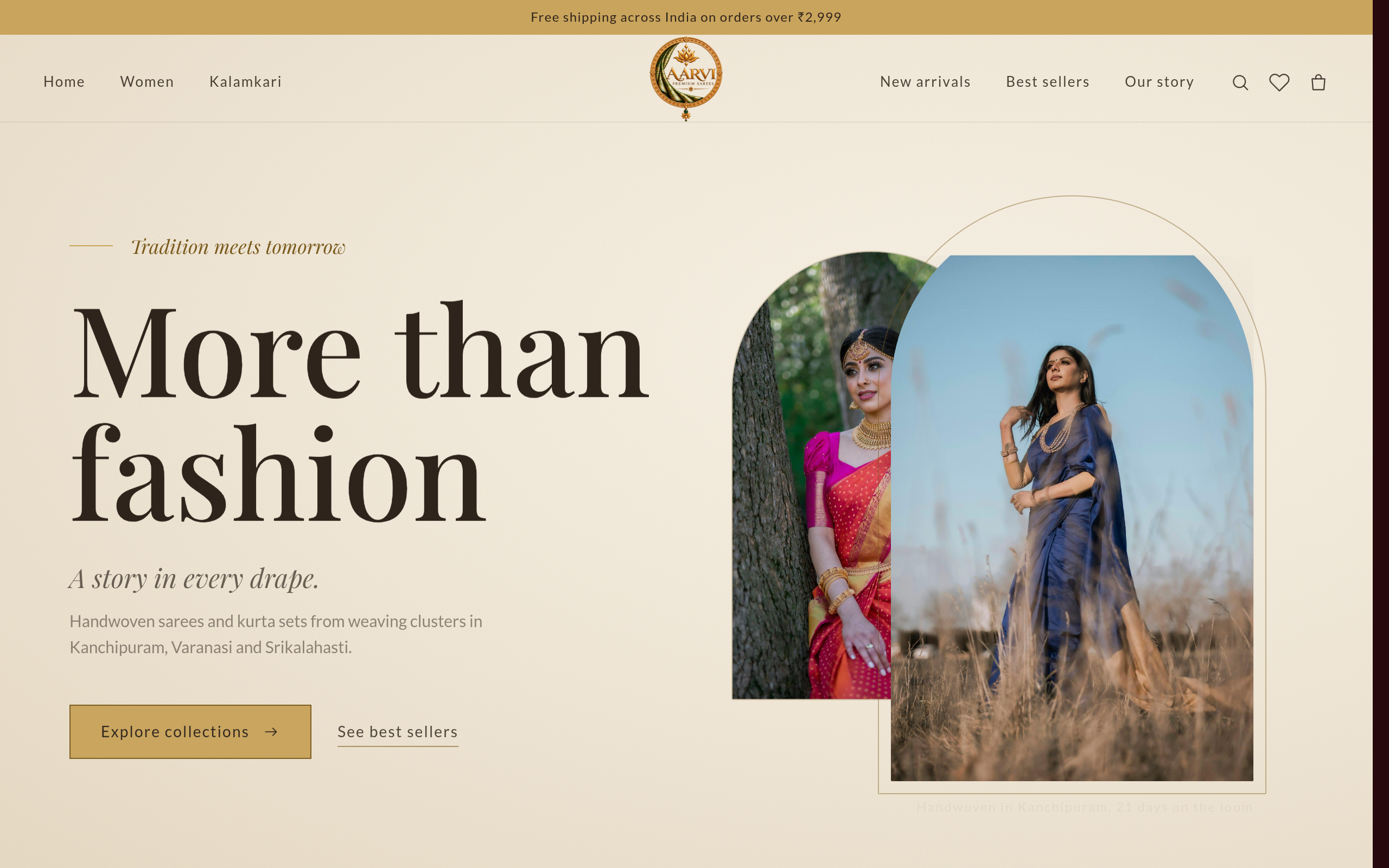 Aarvi Premium Sarees website by vcreate